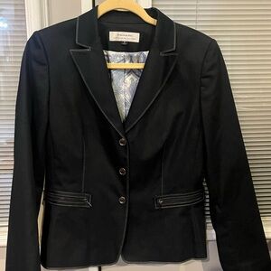 Tahari Women's Dark Navy Blue Suit Jacket with White Stitching